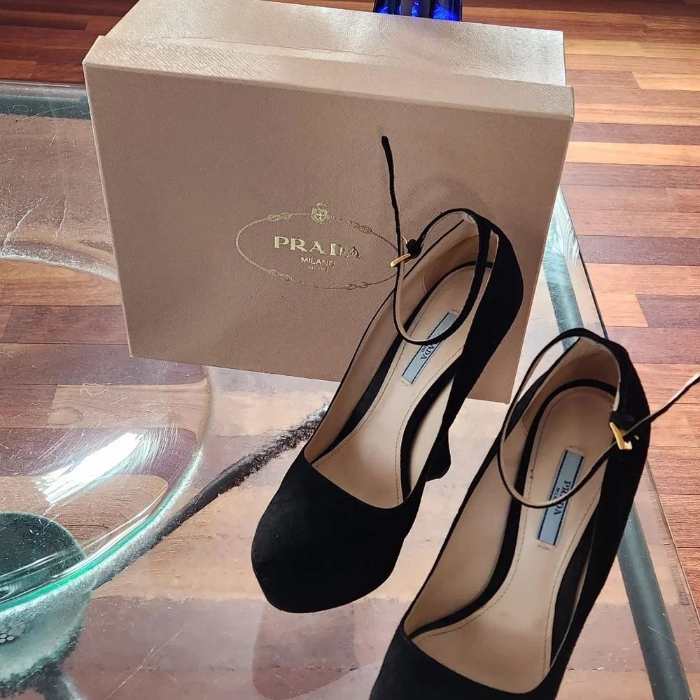 Prada Black Suede Comoscio Wedges - Picture 3 of 4